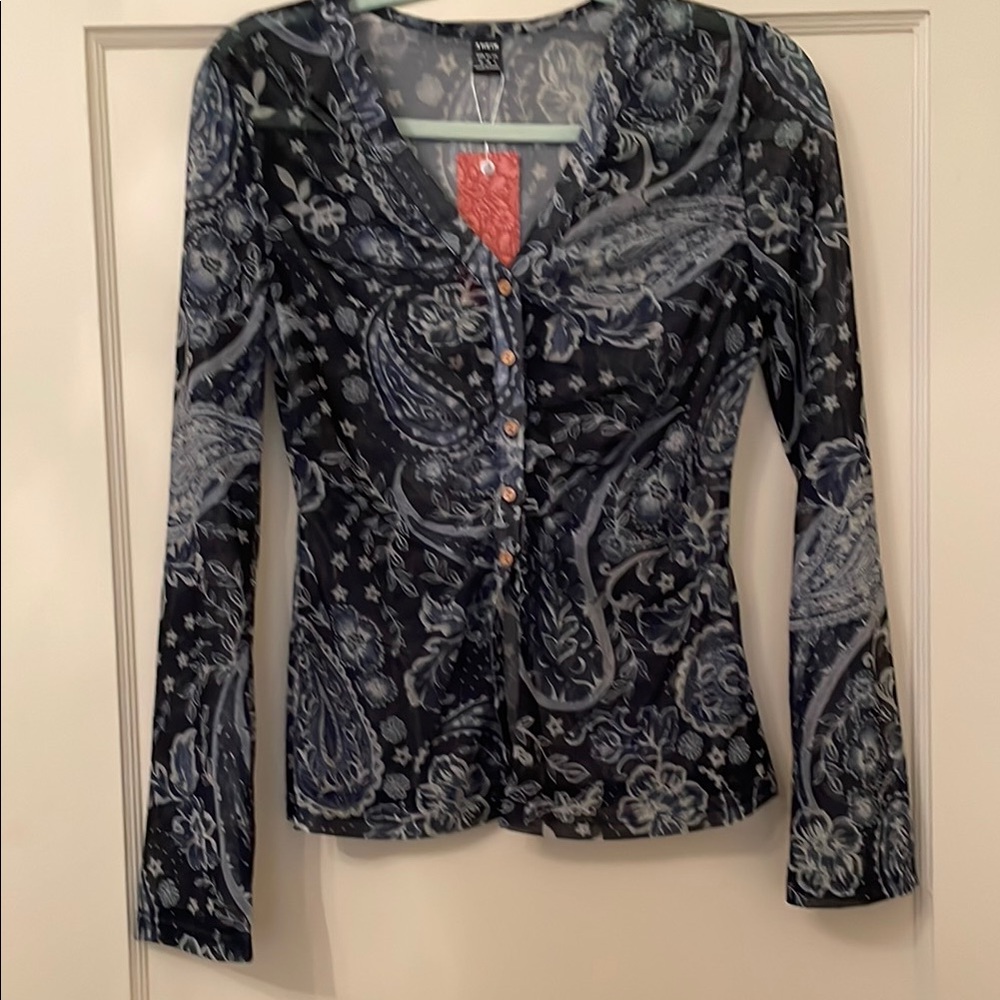 SHEIN Black and Gray Fitted Buttoned Blouse